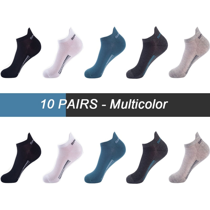 10 pares de calcetines tobilleros de alta calidad para hombre, calcetines deportivos transpirables de algodón, malla informal atlética de verano, calcetines cortos de corte fino, talla 38-48