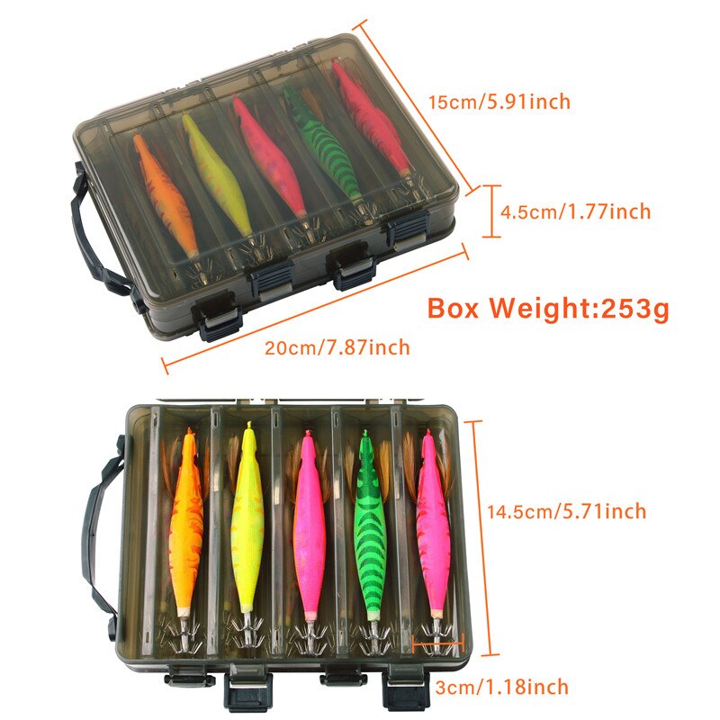 10pcs/box 12g-20g Squid fishing bait Wooden Shrimp jigging Fishing Lures hooks Artificial bait jig hook with double layer box