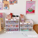 MINKYS Kawaii Large Capacity Transparent Drawer Type Desktop Organizer Desk Storage Box Pen Holder School Office Stationery