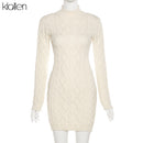 KLALIEN Simple Solid Long Sleeve Turtleneck Sweater Dress Autumn New Women Warm Streetwear Slim Stretch Mini Bodycon Dresses