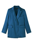Blue Blazer for Women 2022 Spring Autumn Trendy Korean Style Luxury Satin Suit Jacket OL Work Coat Female Outerwear