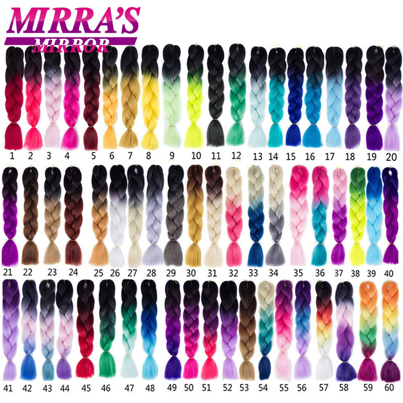 Trenzas Jumbo de 24 pulgadas, cabello sintético para caja trenzada, extensiones de cabello trenzado Ombre, tres tonos, negro, marrón, azul, rosa, espejo de Mirra