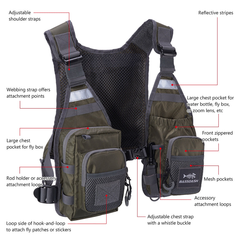 Bassdash FV08 Ultra Lightweight Fly Fishing Vest for Men and Women Portable Chest Pack One Size Fits Most