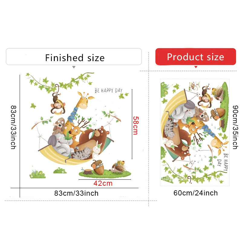 Cartoon Giraffe Wall Stickers for Kids rooms Kindergarten Wall Decor Self-adhesive Vinyl PVC Wall Decals for Nursery Home Decor