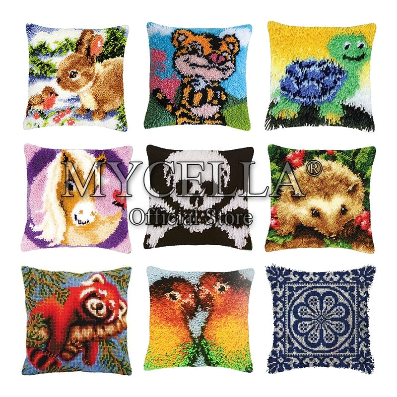 Animals Latch Hook Cushion Pillow Mat DIY Crafts Skull Pattern Cross Stitch Needlework set Crocheting Cushion embroidery pillow