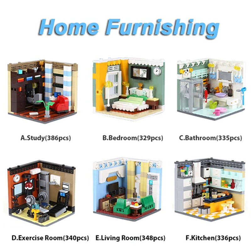 MEOA Living House Sets 6 Styles Home Furnishing Building Blocks MOC Bricks City Friends Home Building Sets Educational Toys Gift