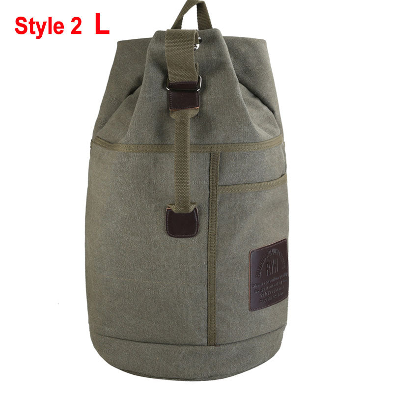 Male Tactical Bucket Canvas Backpack Letter Printing Large Capacity Military Army Bags Outdoor Travel Climbing Round Bag XA678WD