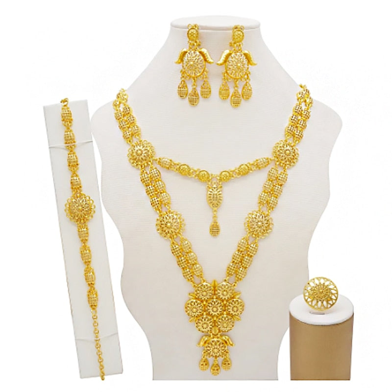 Dubai Jewelry Sets Gold Color Necklace &amp; Earring Set For Women African France Wedding Party Jewelery Ethiopia Bridal Gifts