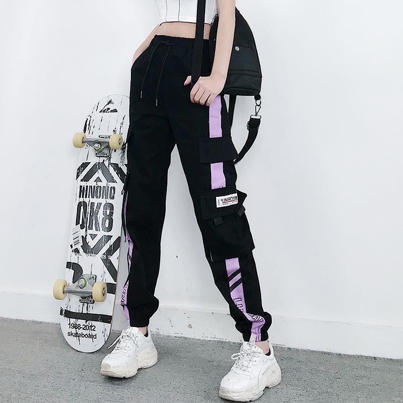 Women Elastic Waist Loose Streetwear Cargo Pants Female Fashion Ankle-length Jogging Trousers Ladies Plus Szie Casual Pants
