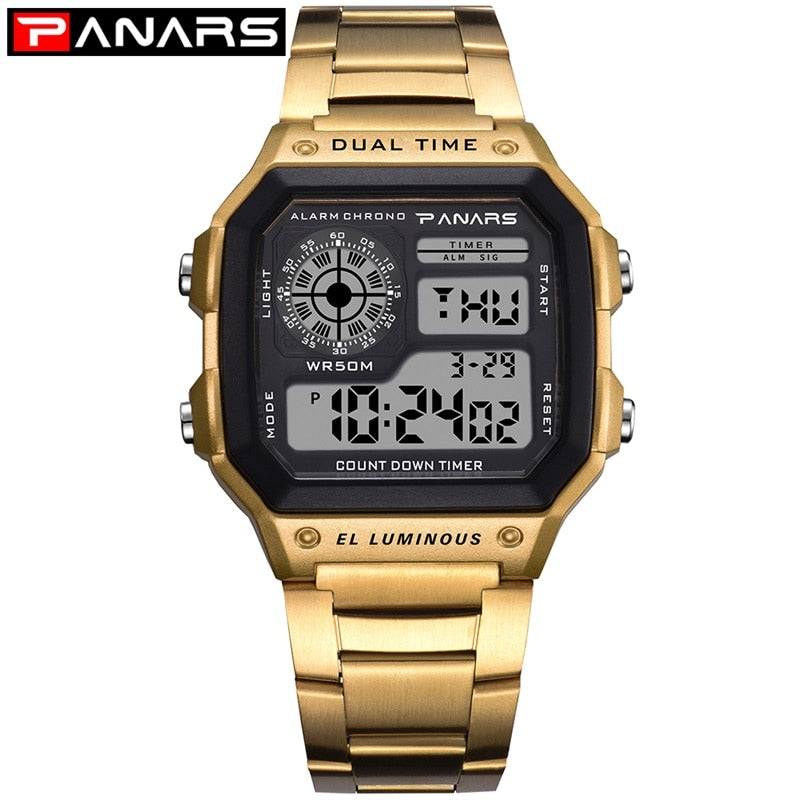 PANARS Reloj Deportivo Digital Men's Watches 50M Waterproof Sports Watch Stainless Steel Wristwatches Relojes Deportivos Zegarek