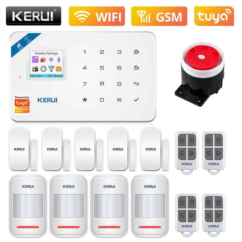 KERUI W181 WIFI GSM seguridad del hogar Tuya sistema de alarma inteligente APP Control Sensor de puerta inalámbrico PIR Detector de movimiento Kit de alarma antirrobo