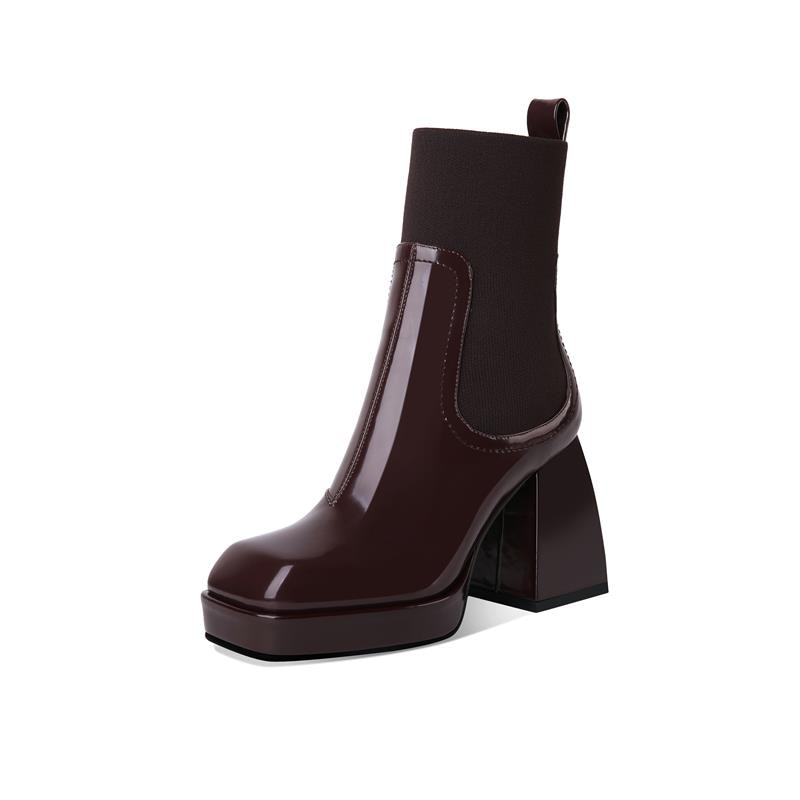 MORAZORA Nature Full Genuine Leather Chelsea Boots Womne Tacones altos gruesos Punta cuadrada Primavera Otoño Botines para mujer Botas