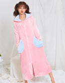 Winter Long Warm Robe Women Coral Fleece Flannel Hoody Thermal Bathrobe Thicken Cute Nightwear Sleepwear Bath Robe Dressing Gown
