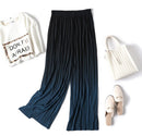 Female Summer Ice Silk Gradient Color Wide Leg Pants Pleated Nine Points Large Size High Waist Drape Skirt Straight Beach Pants