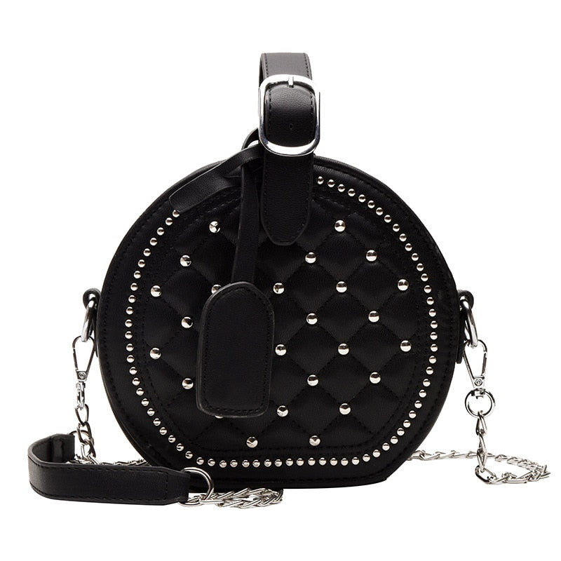 Fashion Chain Rivet Circular Women Shoulder Bag PU Leather Women&