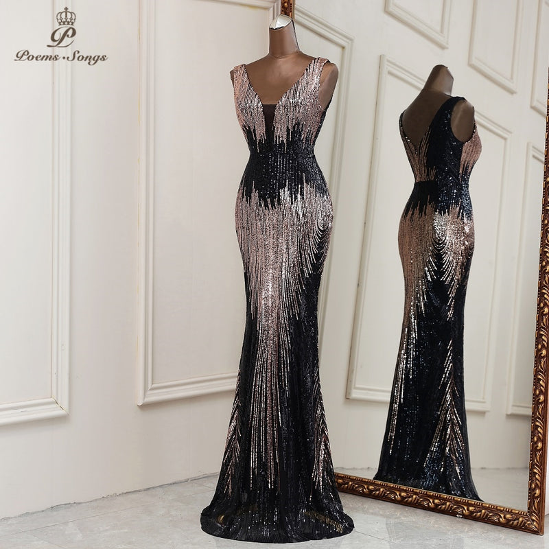 New Sexy deep V neck style mermaid evening dresses vestidos formales vestidos de fiesta robe de soiree de mariage