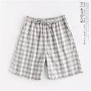 Couple pajamas summer cotton gauze shorts Japanese style simple elastic waist casual large size lattice men and women home pants
