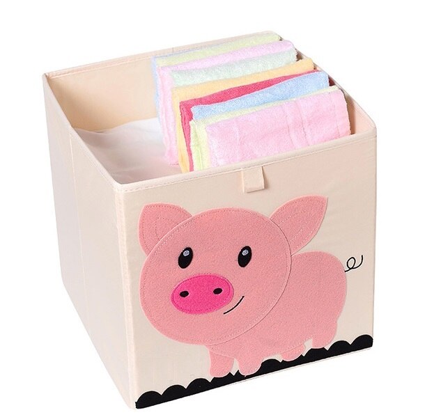 Caja de almacenamiento de cubo de animales bordado plegable de 13 pulgadas, tela Oxford, organizadores de juguetes para niños, contenedores, organizador de pecho para guardería infantil