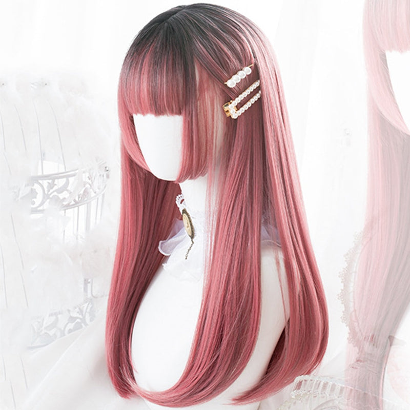 SHANGKE Synthetic Red Black Blonde White Lolita Wigs For Women Long Straight Wig With Bangs Genshin Impact Cosplay Wig