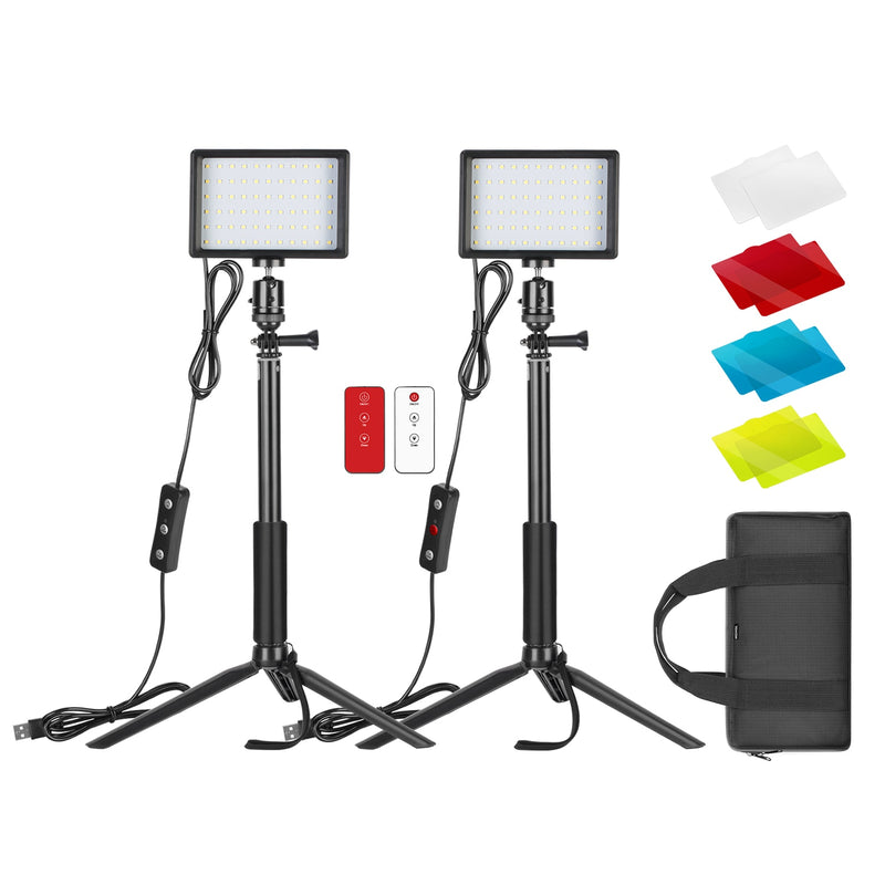Neewer 2 Packs Portable Photography Lighting Kit Dimmable 5600K USB 66 LED Video with Mini Adjustable Tripod Stand