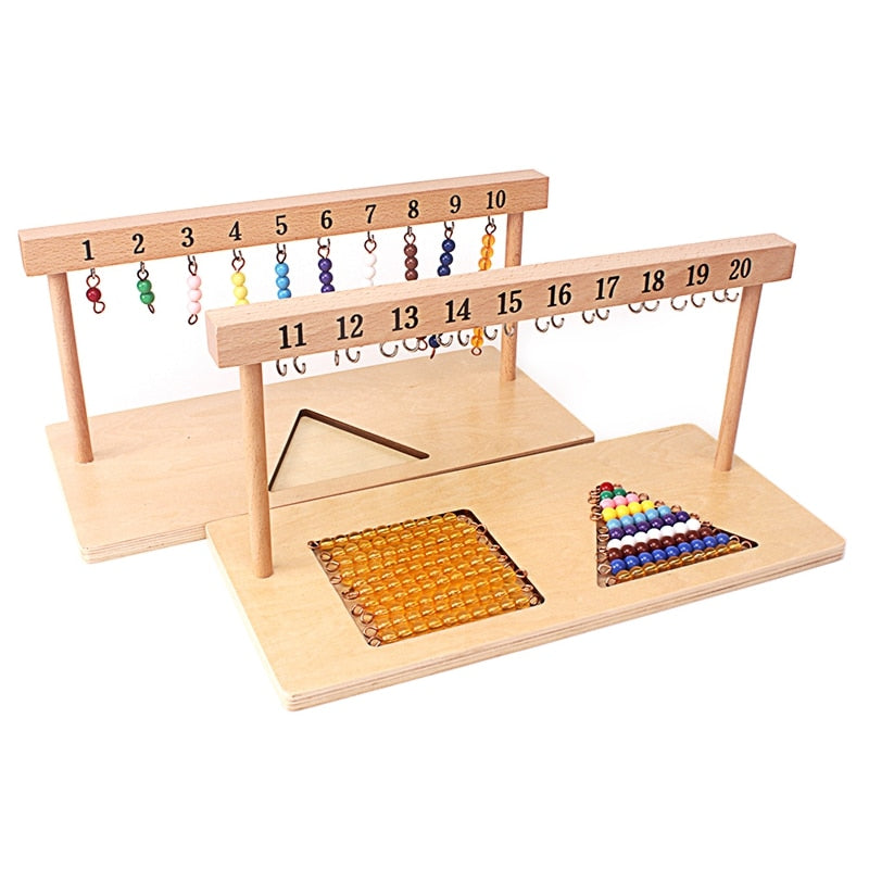 Juguetes Montessori para enseñanza de matemáticas, números digitales 1-20, colgador y cuentas de colores, escaleras para diez tableros, juguetes de entrenamiento escolar preescolar