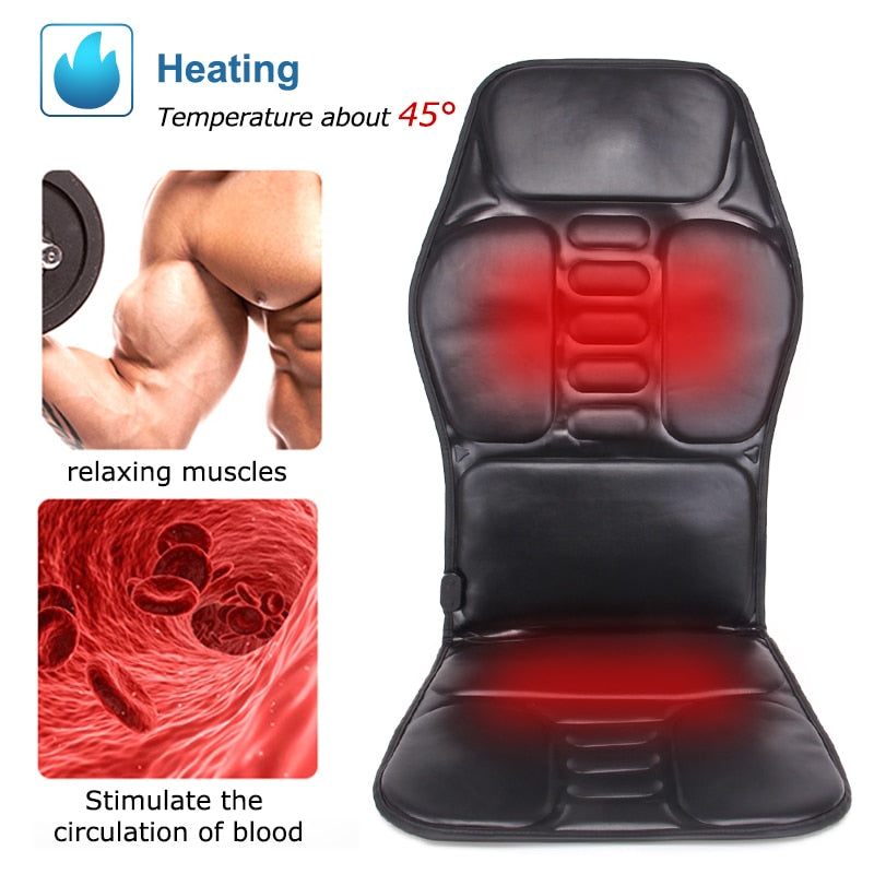 KLASVSA Masajeador de espalda eléctrico Cojín de silla de masaje Vibrador de calefacción Coche Hogar Oficina Colchón de cuello lumbar Alivio del dolor