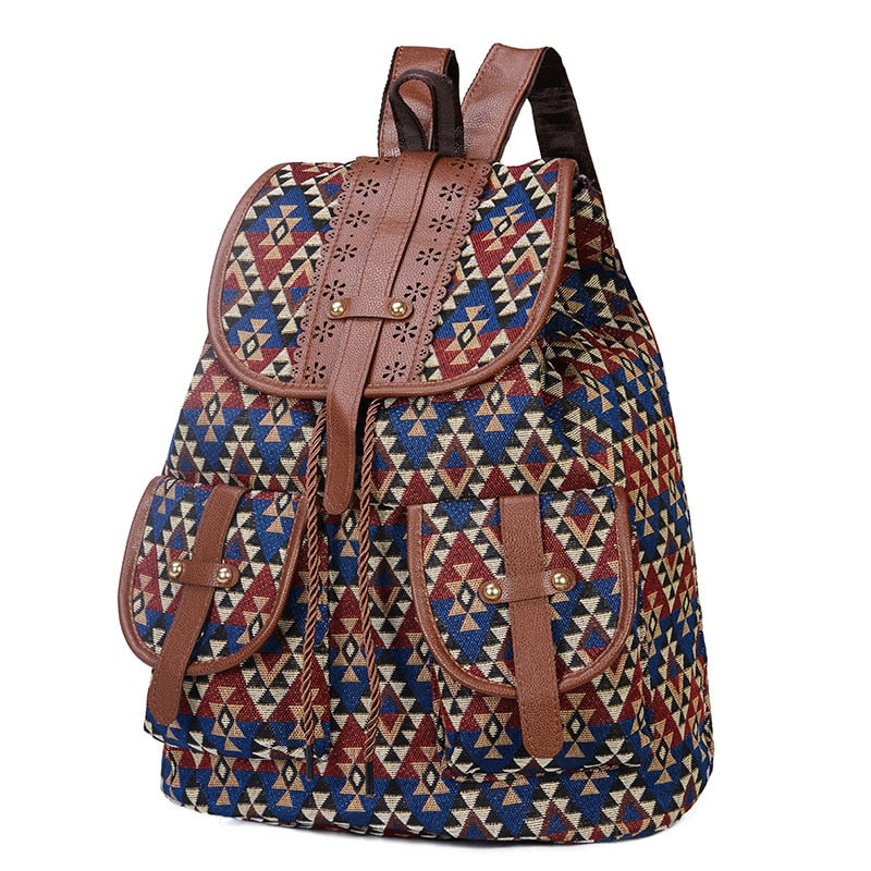 New style backpack retro pattern canvas female bag fashion travel drawstring backpack multifunctional student school bag