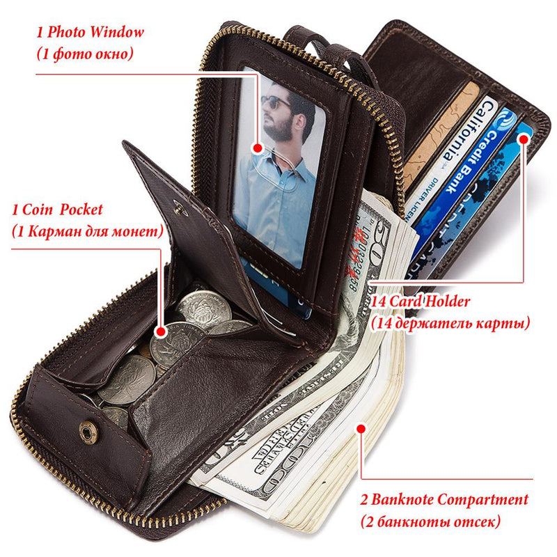 Cartera de cuero genuino para hombre, bolso de mano corto Rfid para hombre, bolso de almacenamiento multifunción, monedero, tarjetero de lujo, alta calidad, 2022