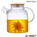 BORREY, tetera grande de vidrio resistente al calor, tetera de flores, recipiente grande de vidrio transparente para jugo de frutas, Base de soporte de tetera de cerámica