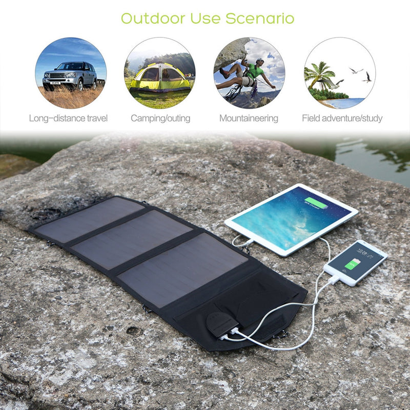 ALLPOWERS 18V 21W Cargador solar Panel solar Banco de energía solar plegable impermeable para batería de coche de 12v Teléfono móvil Senderismo al aire libre