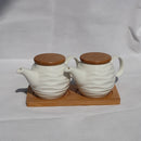 Ceramic Condiment Storage Jar Household Seasoning Pot Bamboo Tray Spice Jar Soy Sauce Box Salt Sugar Can Kitchen Organizer Tools