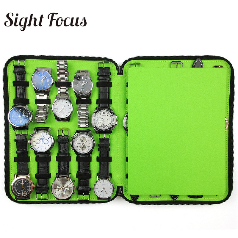 Caja organizadora de reloj de fieltro con 40 ranuras Sight Focus, caja de almacenamiento de reloj gris, bolsa de doble capa, correa de reloj, bolsa organizadora de soporte