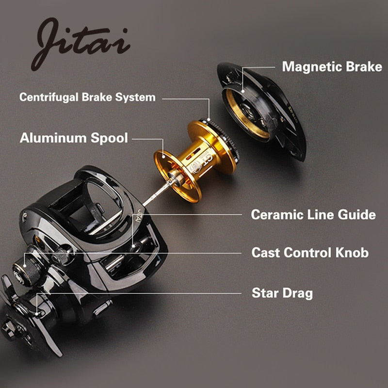 JITAI Baitcasting Angelrolle Doppelbremssystem 10Kg Kohlefaserbremse 7.0:1 High Speed ​​Light Angelrolle Angelrad