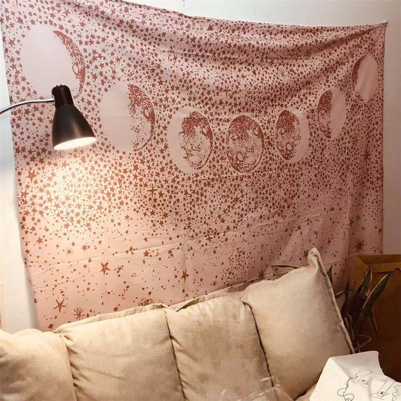 Pink Starry Sky Wall Carpet Tapestry Wall Hanging Moon Hippie Psychedelic Tapestry Mandala Floral Boho Decor Yoga Beach Blanket