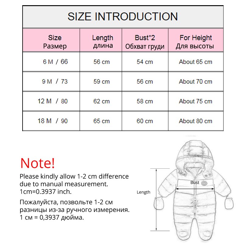 IYEAL Newborn Baby Snowsuit Children Infant Winter Coat Warm Liner Hooded Zipper Jumpsuit Boys Girls Duck Down Outwear Overalls