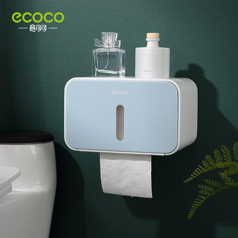 ECOCO Nagelfreie, wasserdichte Badezimmer-Rollenpapierbox Toilettenpapierbox Wandmontierte Aufbewahrungs-Tissue-Pumpe Home Badezimmer-Aufbewahrungswerkzeuge