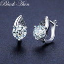 Black Awn 2022 New Classic Silver Color Round Black Trendy Spinel Engagement Hoop Earrings for Women Jewelry Bijoux I131