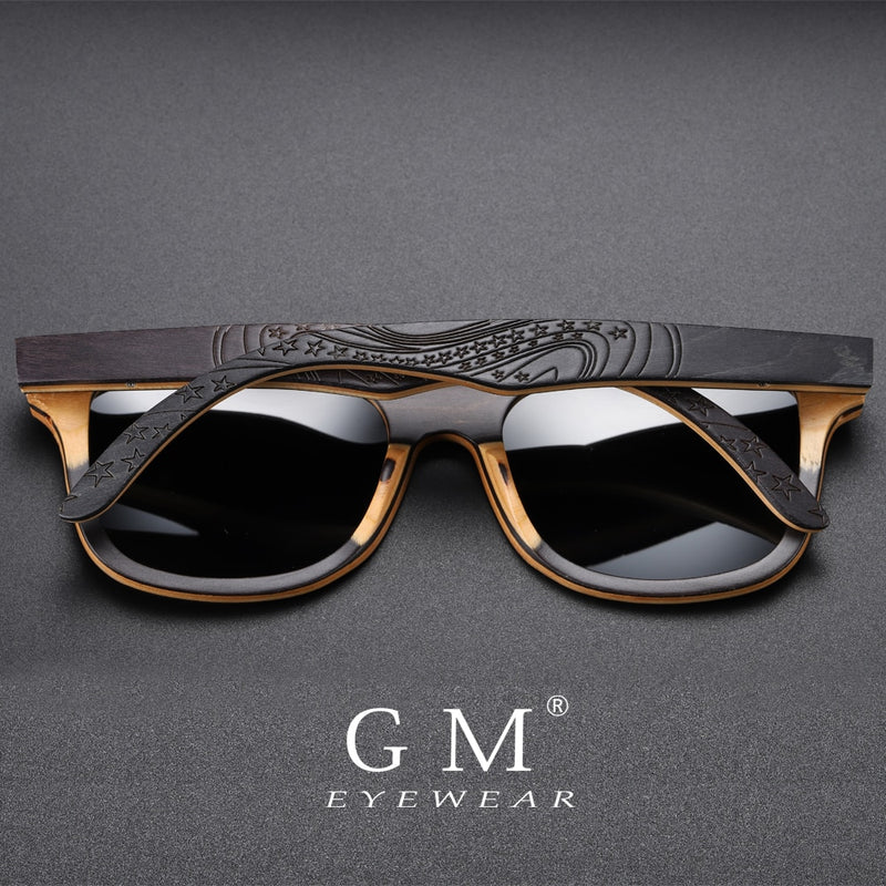 GM Brand Designer wood Sunglasses New Men Polarized Black Skateboard Wood Sunglasses Retro Vintage Eyewear Dropshipping S5832