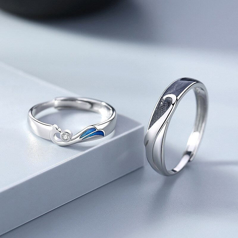 925 Sterling Silver Zircon Enamel Couple Open Rings For Women Romantic Student Valentine's Day Gift Fine Jewelry Flyleaf New