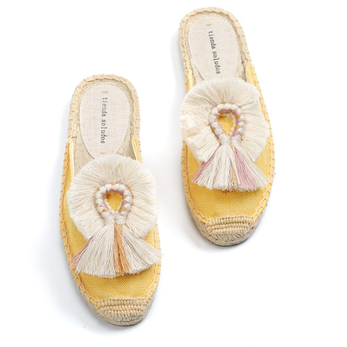 Women's Shoes Espadrilles 2021 Sale Unicornio Furry Slippers Rubber Hemp Colors Spring Summer Fluffy Ball Mule Slides