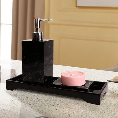 Black Marble Pattern Tray Resin Bathroom Set Toothbrush Holder Soap Dispenser Soap Dish Men&