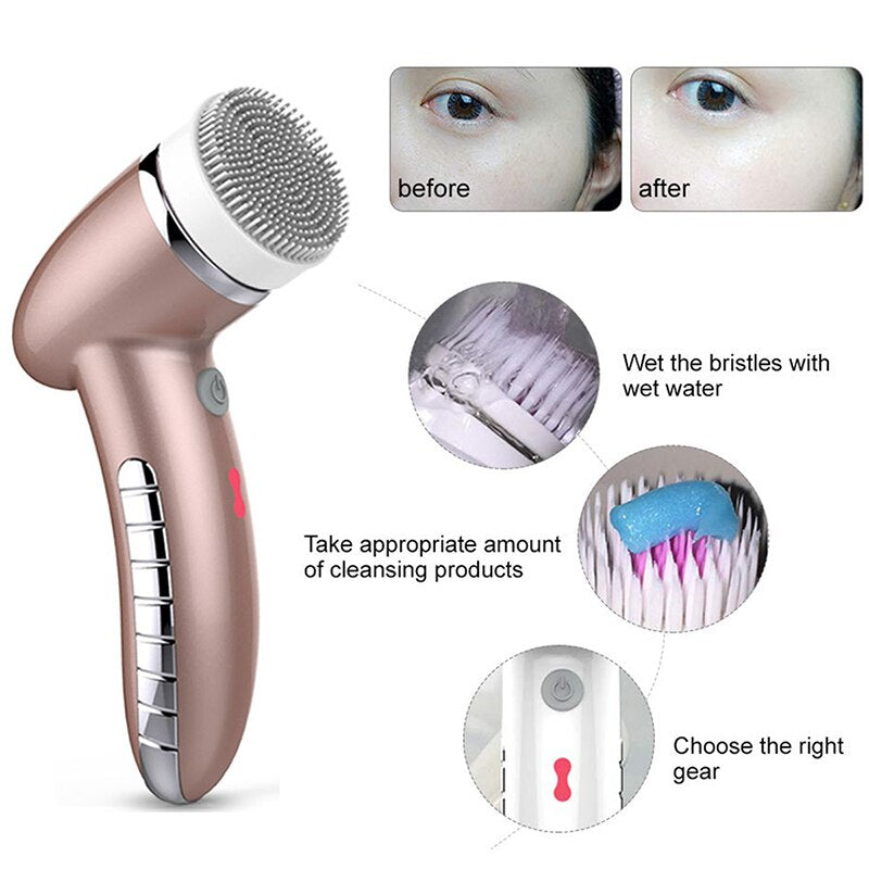 Facial Cleansing Brush Electric USB 360° Rotating Facial Cleansing Brush 4 In 1 Brush tip Face Massager Deep washing Beauty Tool