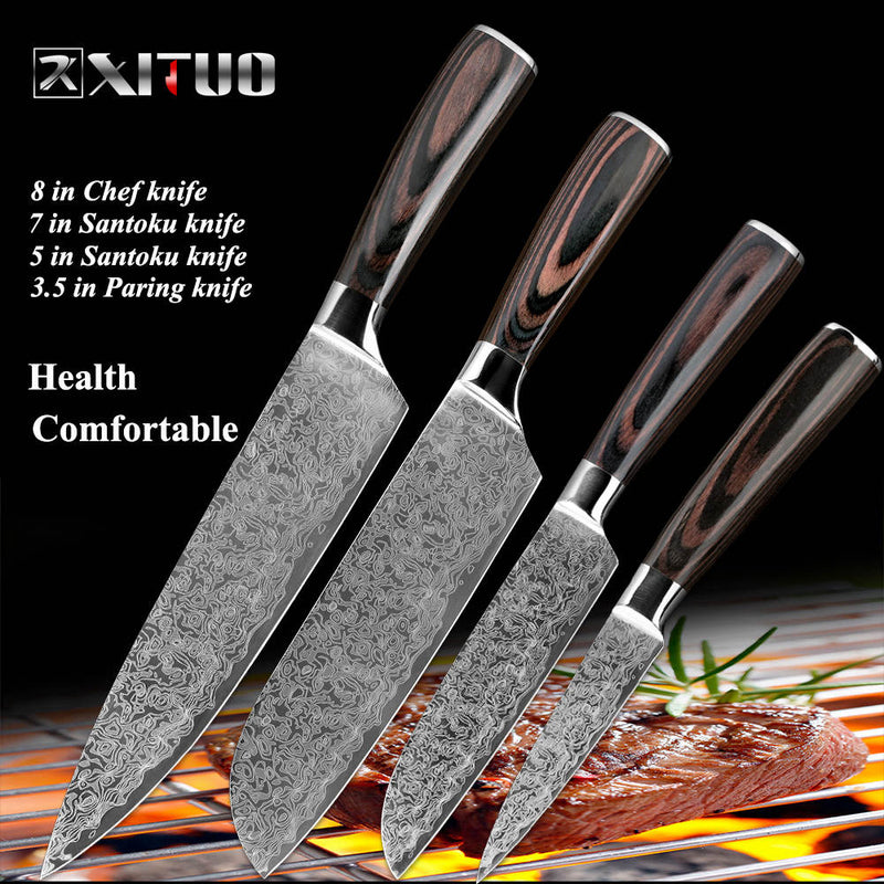 XITUO  stainless steel  kitchen knives Japanese Damascus Pattern chef knife sets Cleaver Paring Santoku Slicing utility tool