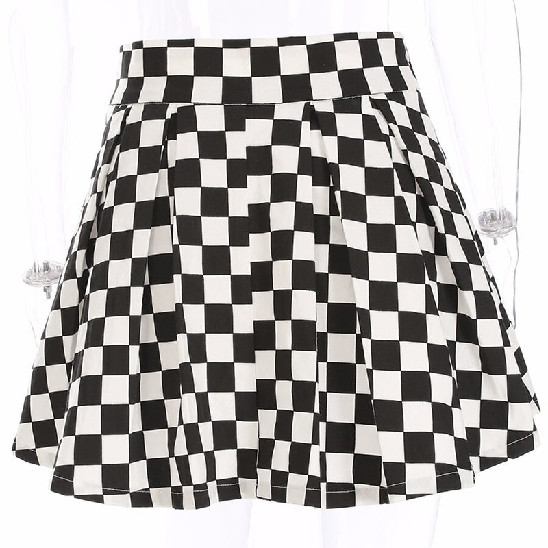 DICLOUD 2019 Pleated Checkerboard Skirts Womens Harajuku High Waisted Skirt Casual Dancing Korean Sweat Short Summer Mini Skirts