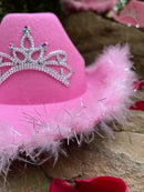 Fedora-Hut für Frauen mit breiter Krempe, Frauen, Mädchen, Tiara, Western-Rosa-Cowboy-Hut für Partys