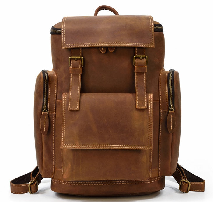 Genuine leather cow skin men large backpack outdoor travel backpack high quality