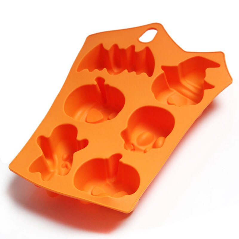 1pcs 6 Grids Pumpkin Bat Skull Ghost Shape Halloween Silicone Mold Candy Chocolate Pudding Mold for Halloween Party Decoration