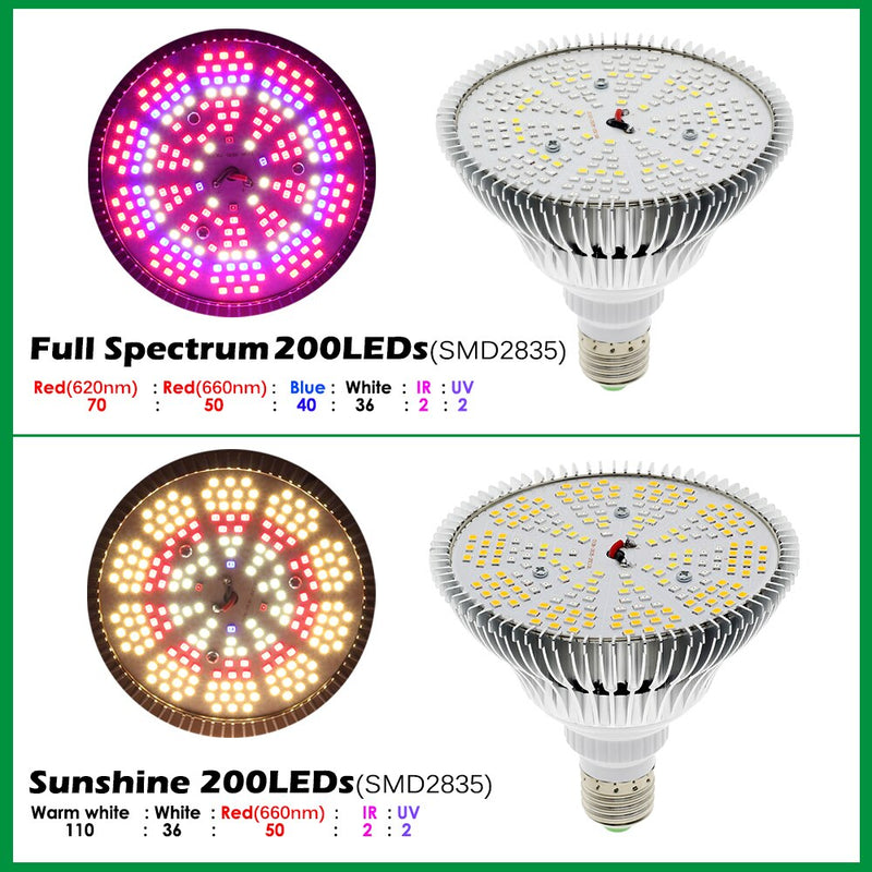 Luz LED de cultivo 150Leds 200Leds Full Spectrum Sunlike E27 Bombilla LED de crecimiento para hidroponía de interior Flores Plantas Lámpara de crecimiento LED