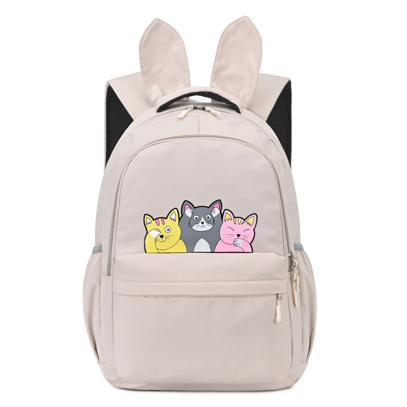 Fengdong Schultaschen für Mädchen im Teenageralter Schultasche Kinder Rucksäcke niedlicher Tierdruck Leinwand Schulrucksack Kinder Katzentasche Pack