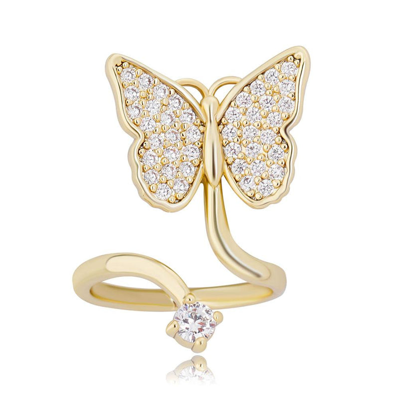 TOPGRILLZ Bling Bling Butterfly Nail Ring Cubic Zirconia Nail Ring Fashion Jewelry For Women  Adjustable Nail Ring